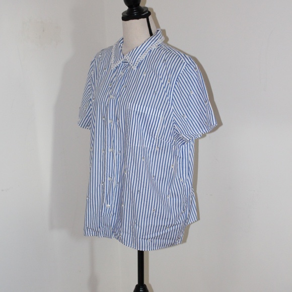 Talbots, Daffodil Stripe shirt Embellished with Pearls and Rhinestones - Picture 4 of 12